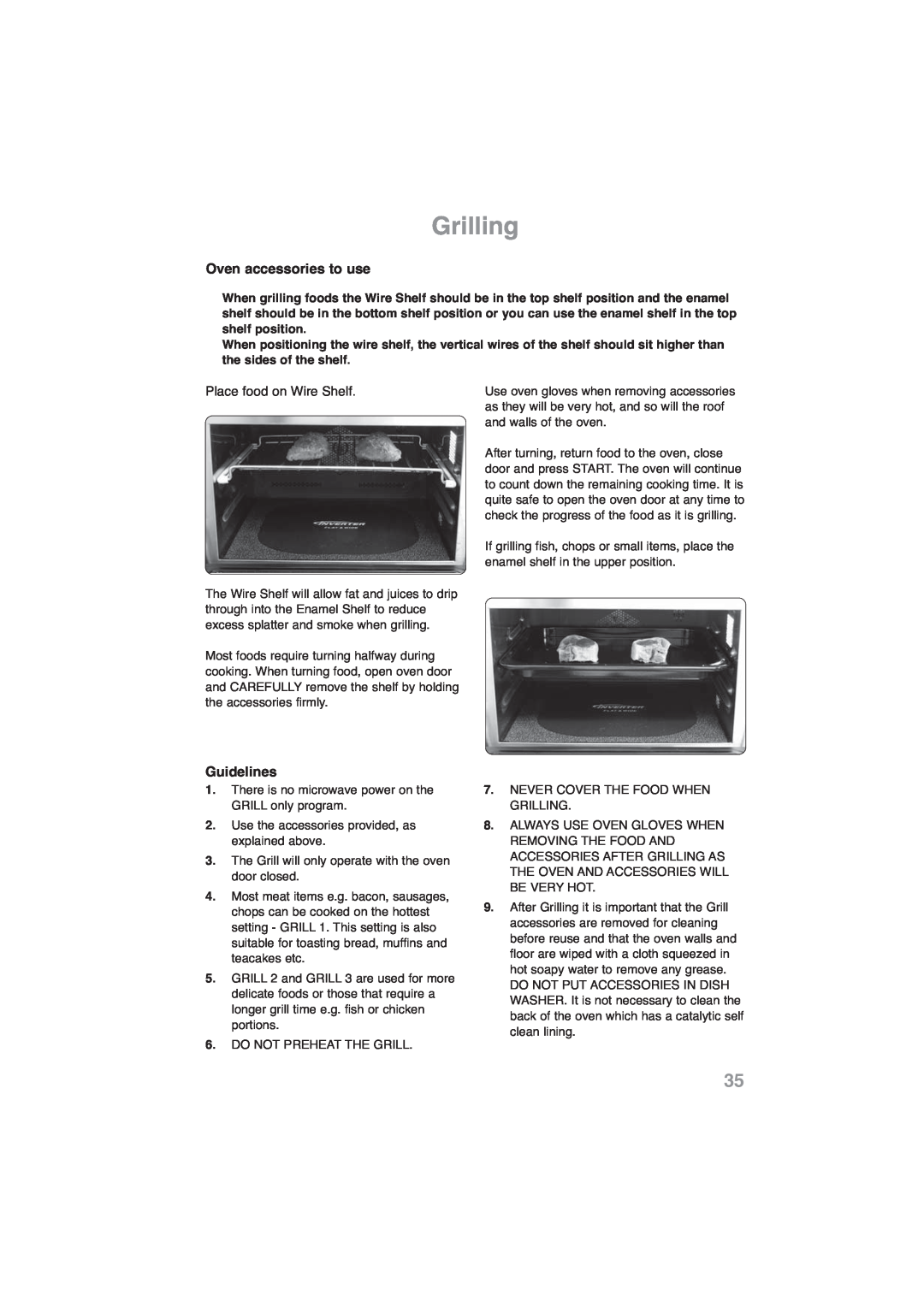 Panasonic NN-CF778S, NN-CF768M operating instructions Grilling, Oven accessories to use, Guidelines 