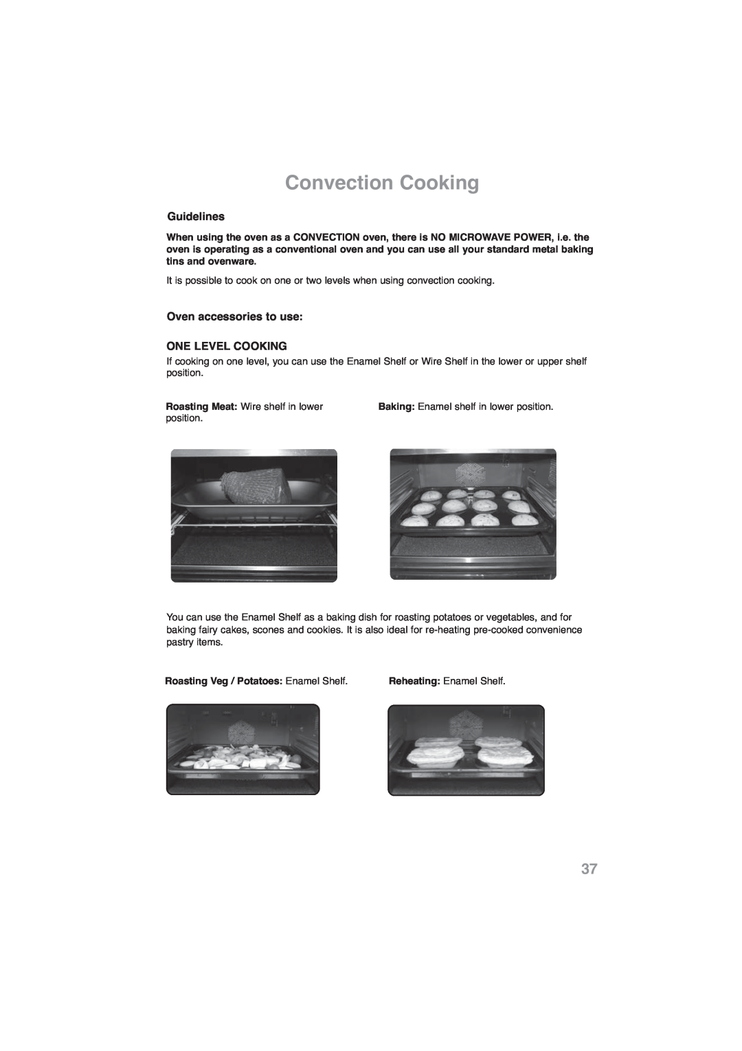 Panasonic NN-CF778S, NN-CF768M Convection Cooking, Guidelines, Oven accessories to use ONE LEVEL COOKING 