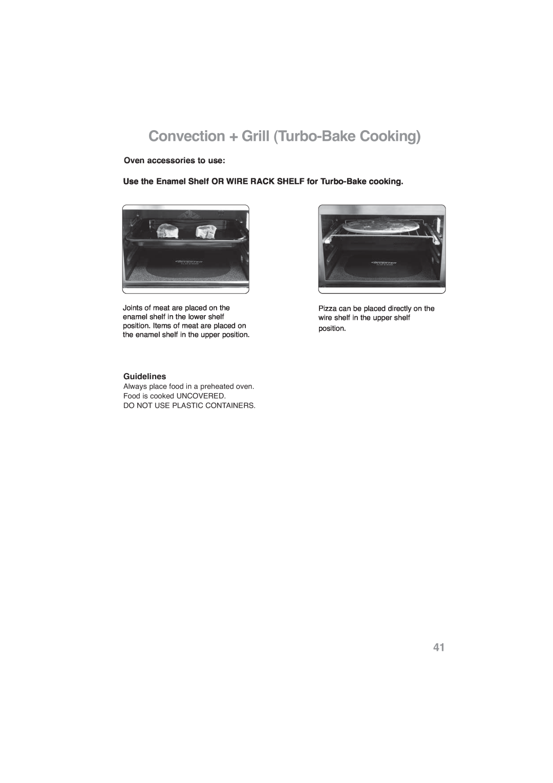 Panasonic NN-CF778S, NN-CF768M Convection + Grill Turbo-BakeCooking, Oven accessories to use, Guidelines 