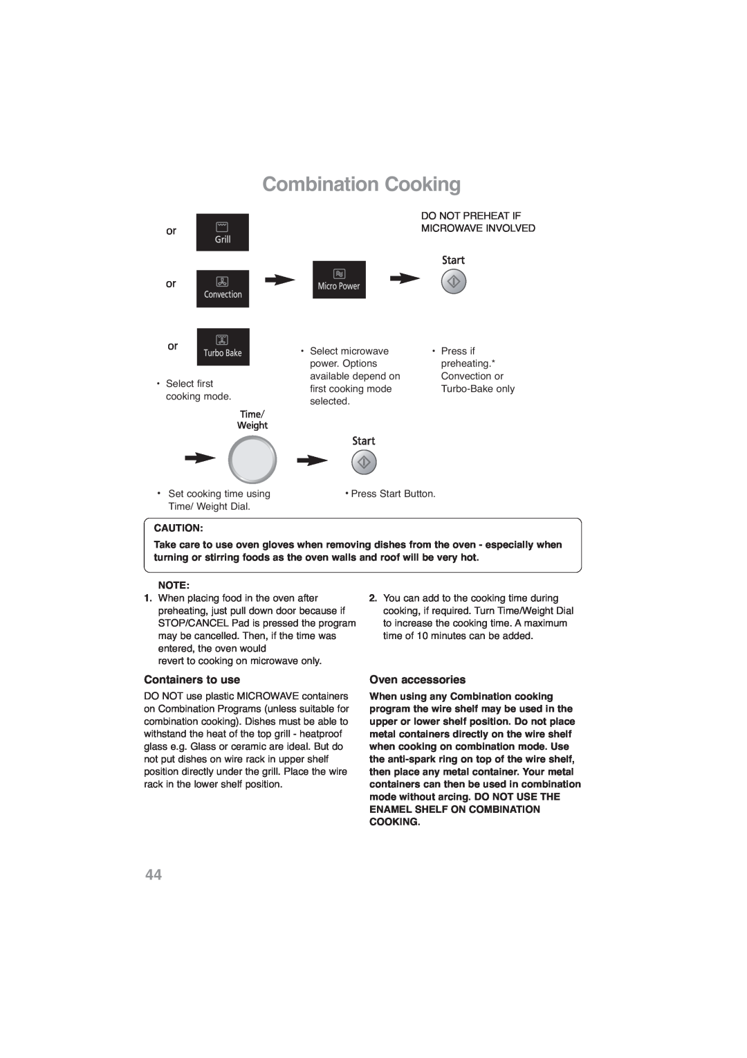 Panasonic NN-CF768M, NN-CF778S operating instructions Combination Cooking, Containers to use, Oven accessories 