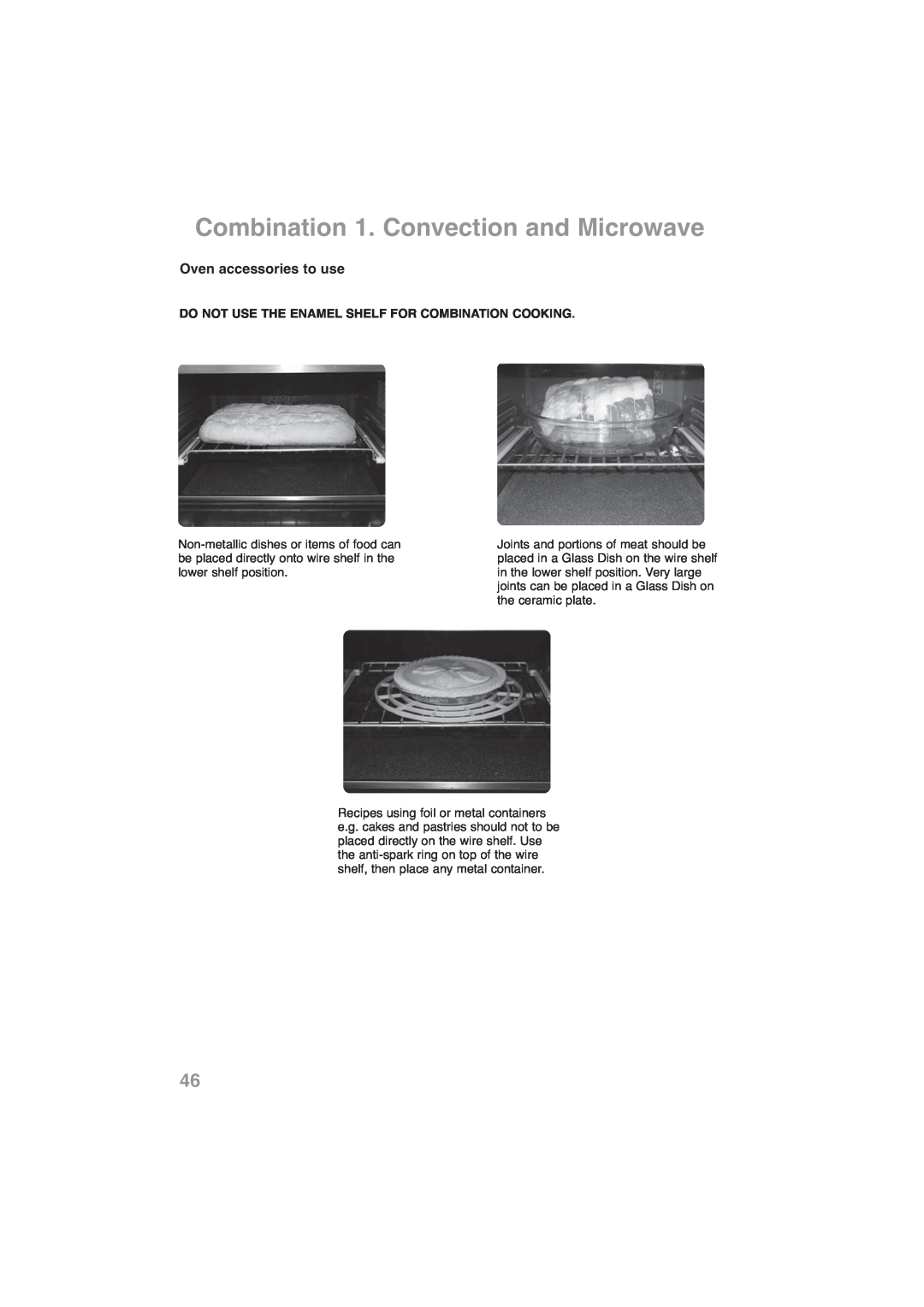 Panasonic NN-CF768M, NN-CF778S operating instructions Combination 1. Convection and Microwave, Oven accessories to use 
