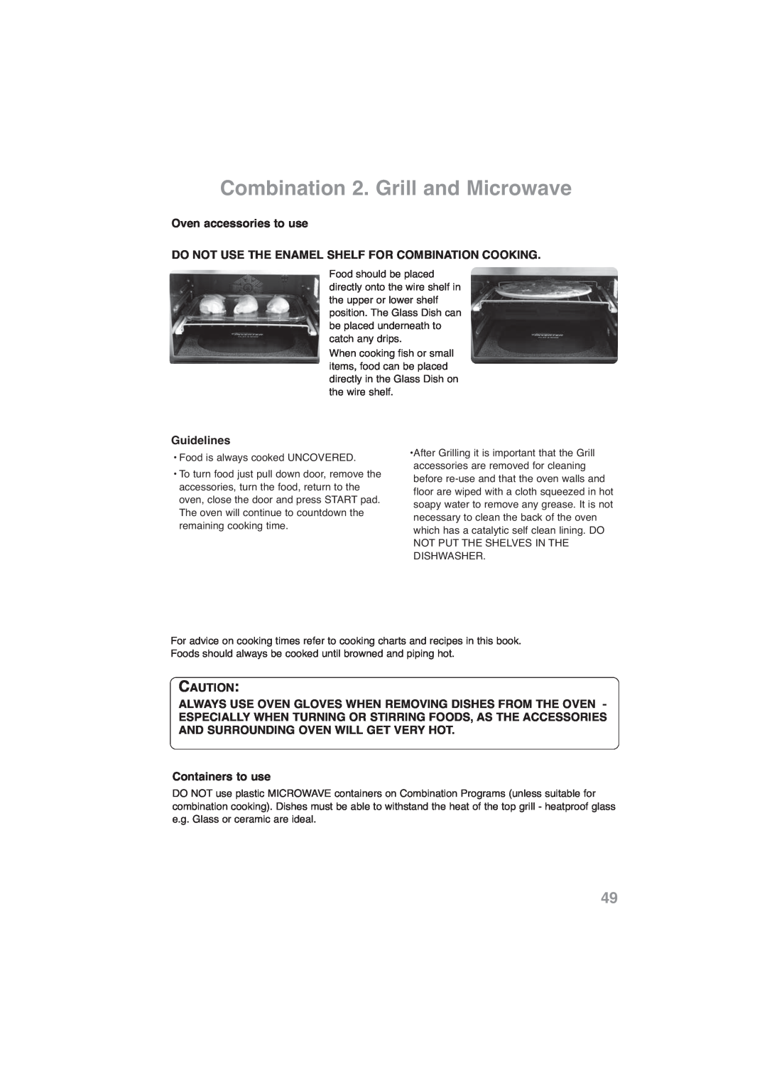 Panasonic NN-CF778S, NN-CF768M Combination 2. Grill and Microwave, Oven accessories to use, Guidelines, Containers to use 