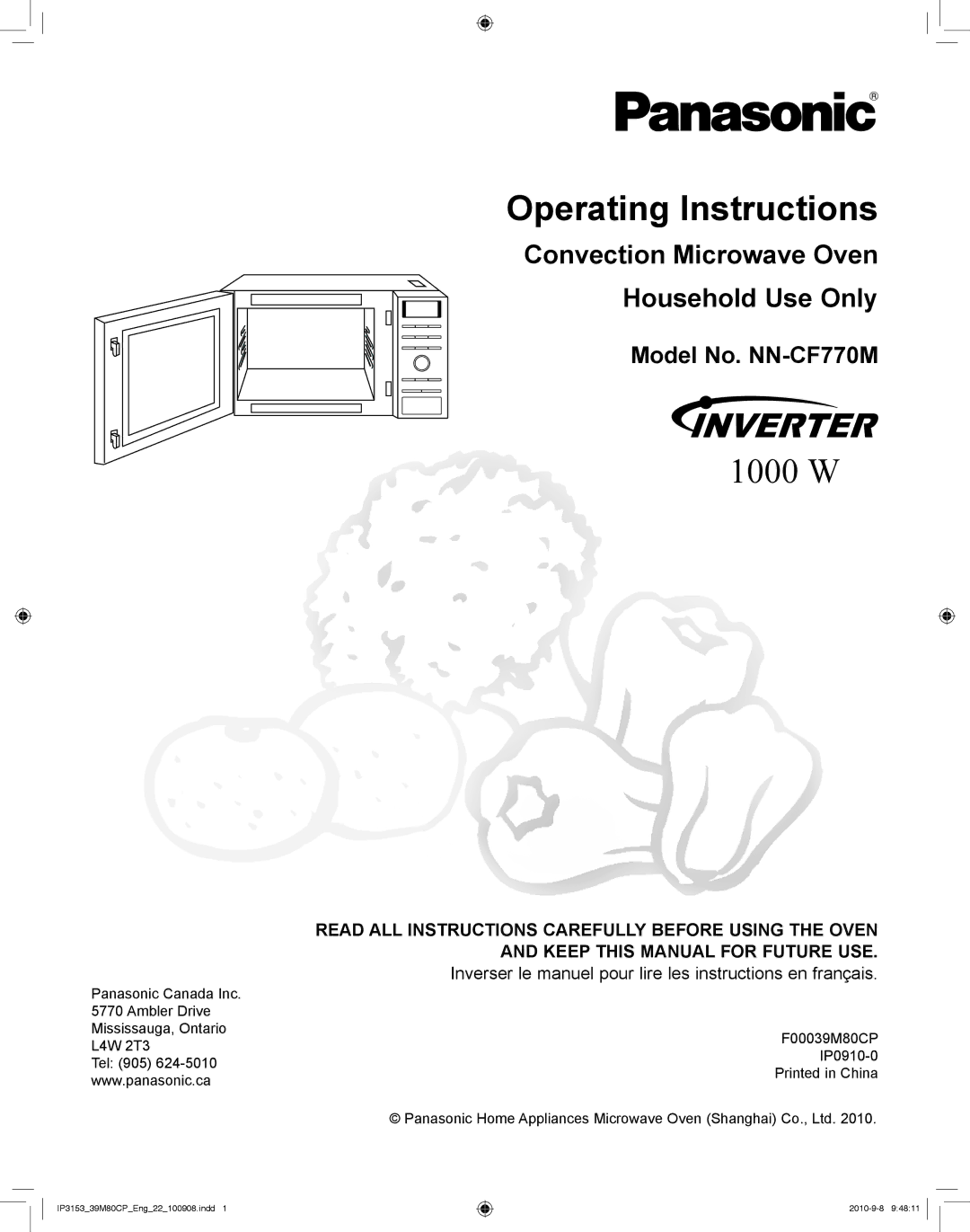 Panasonic NN-CF770M manual Operating Instructions 