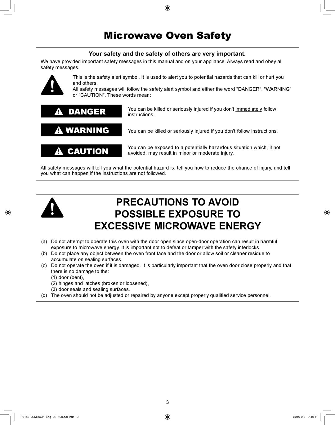 Panasonic NN-CF770M manual Microwave Oven Safety, Your safety and the safety of others are very important 