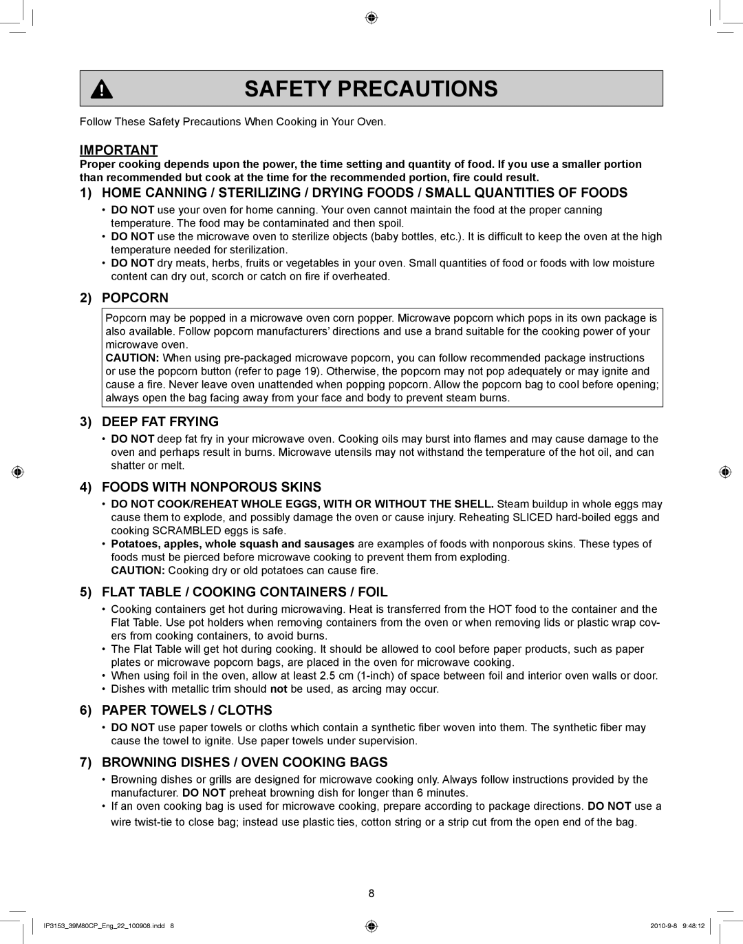 Panasonic NN-CF770M manual Safety Precautions 