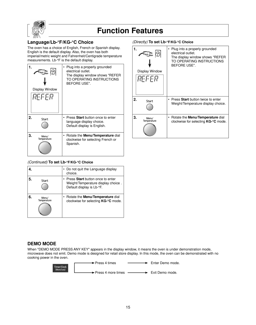 Panasonic NN-CS597S operating instructions Function Features, Language/Lb-F/KG-C Choice, Demo Mode 