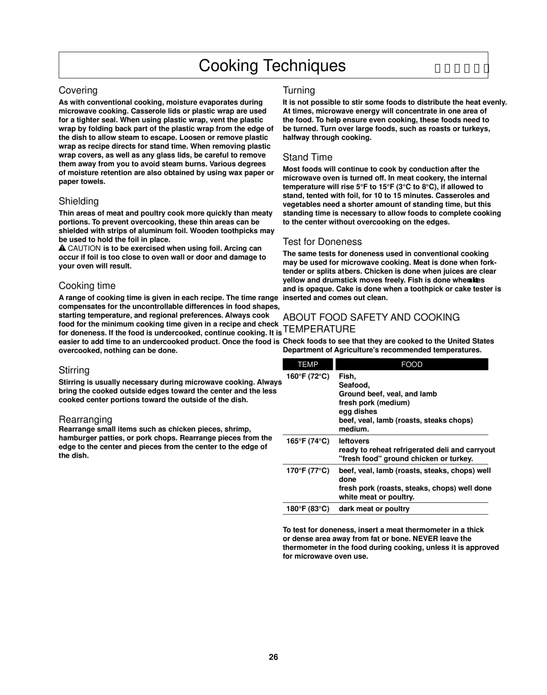 Panasonic NN-CS597S operating instructions About Food Safety and Cooking Temperature 