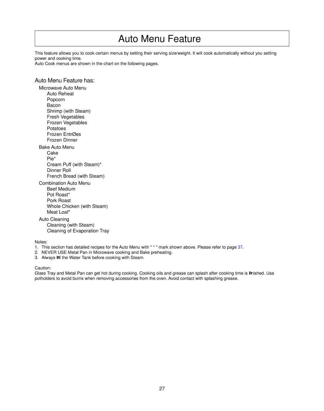 Panasonic NN-CS597S operating instructions Auto Menu Feature has 