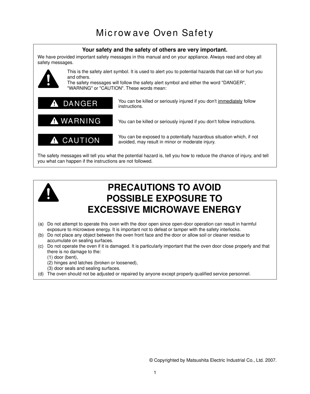 Panasonic NN-CS597S operating instructions Microwave Oven Safety, Your safety and the safety of others are very important 