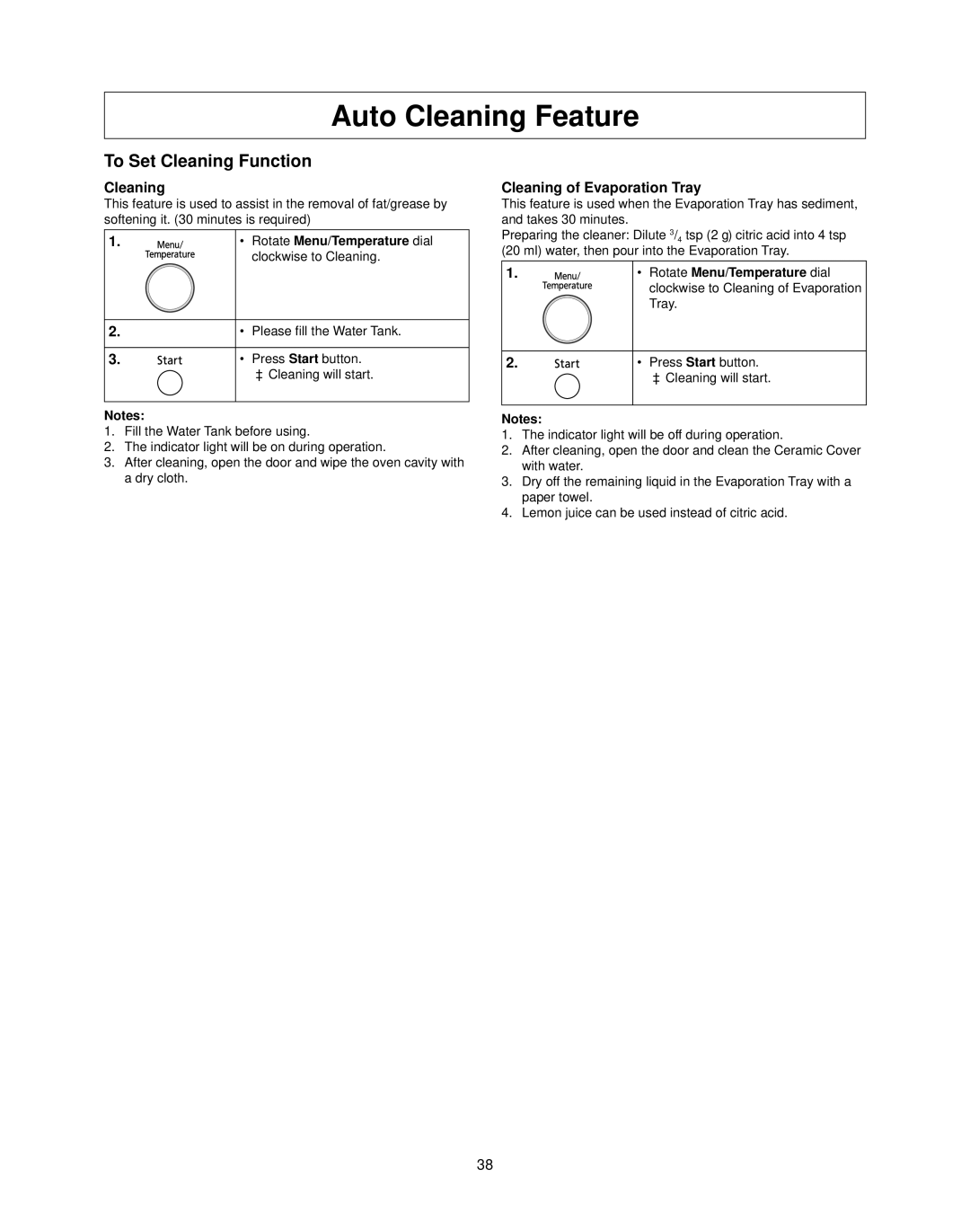 Panasonic NN-CS597S operating instructions Auto Cleaning Feature, To Set Cleaning Function, Cleaning of Evaporation Tray 