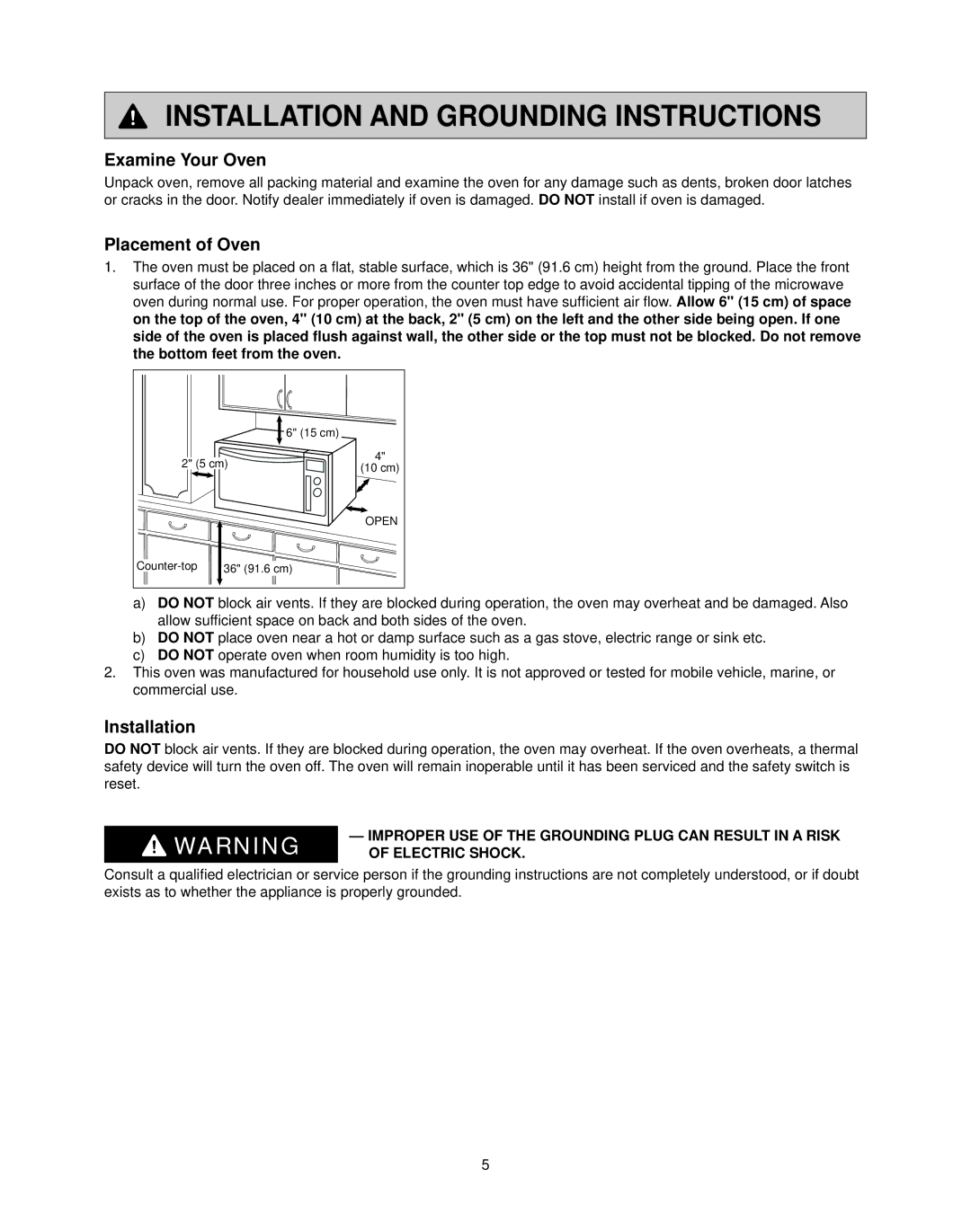 Panasonic NN-CS597S operating instructions Examine Your Oven, Placement of Oven, Installation 