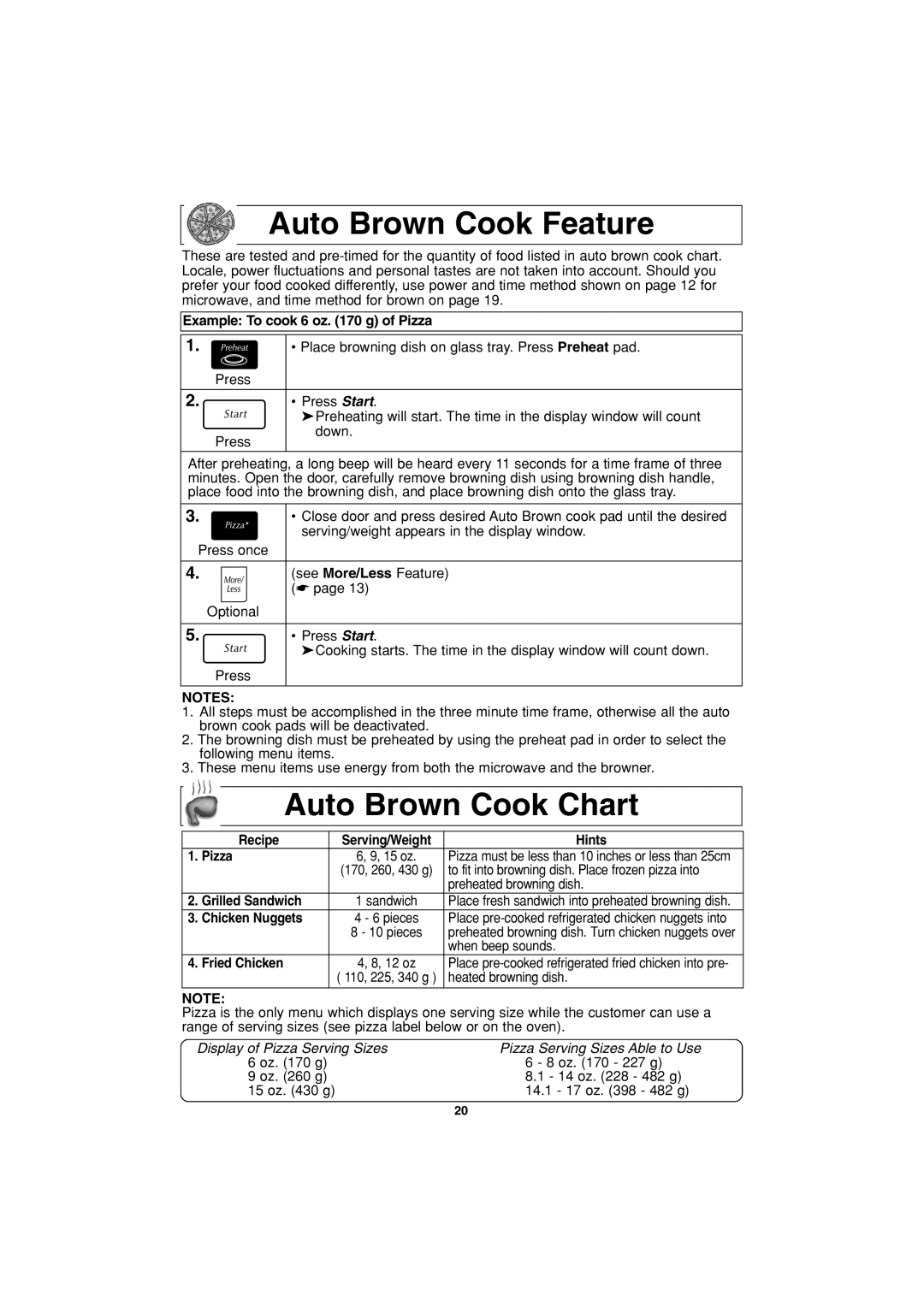 Panasonic NN-G463 operating instructions Auto Brown Cook Feature, Auto Brown Cook Chart 