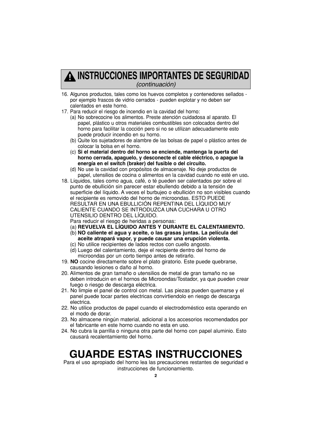 Panasonic NN-G463 operating instructions Guarde Estas Instrucciones 