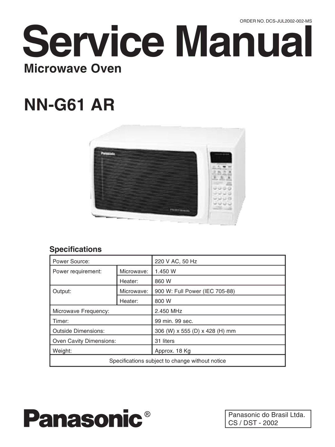 Panasonic NN-G61 AR service manual 