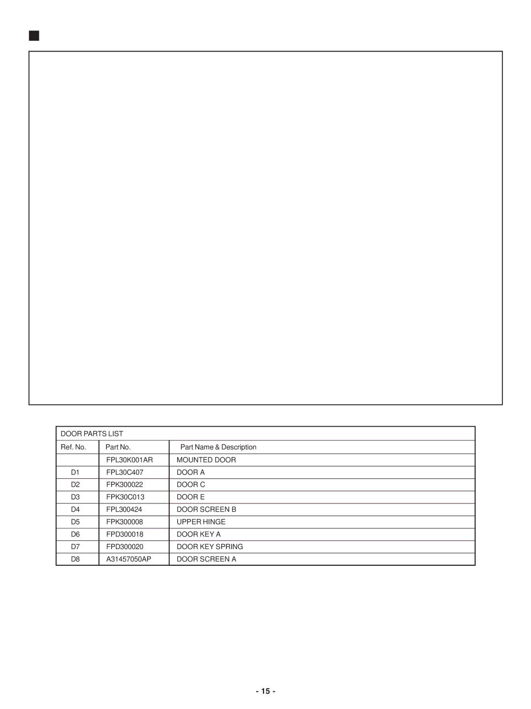 Panasonic service manual Door Assembly NN-G61 AR, Door Parts List 