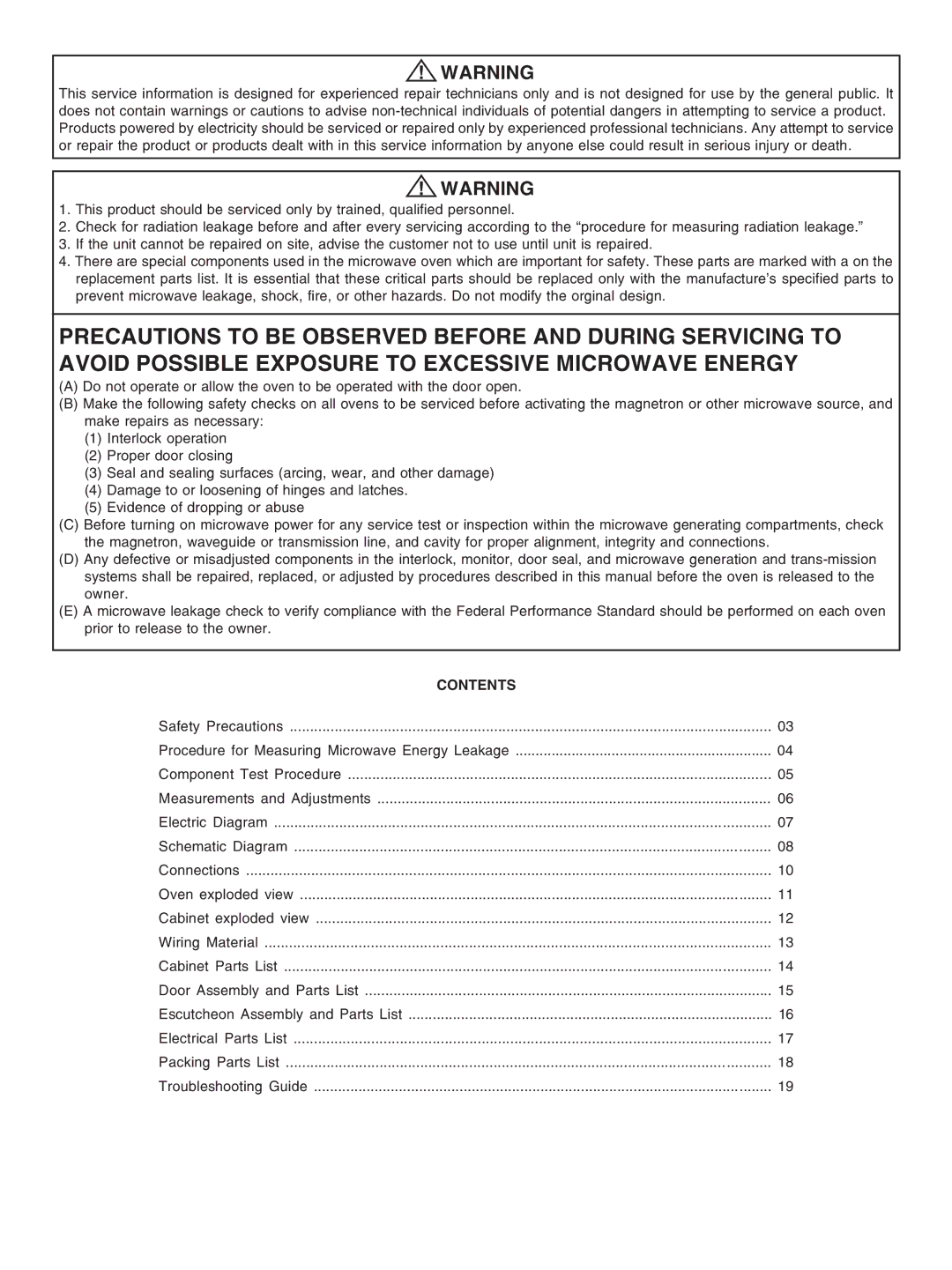 Panasonic NN-G61 AR service manual Contents 