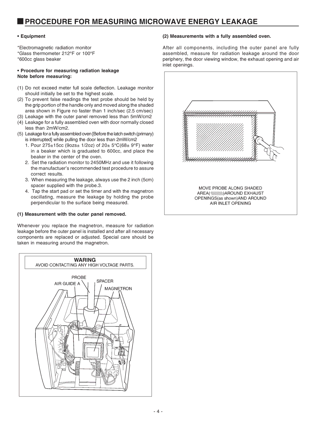 Panasonic NN-G61 AR service manual Procedure for Measuring Microwave Energy Leakage 