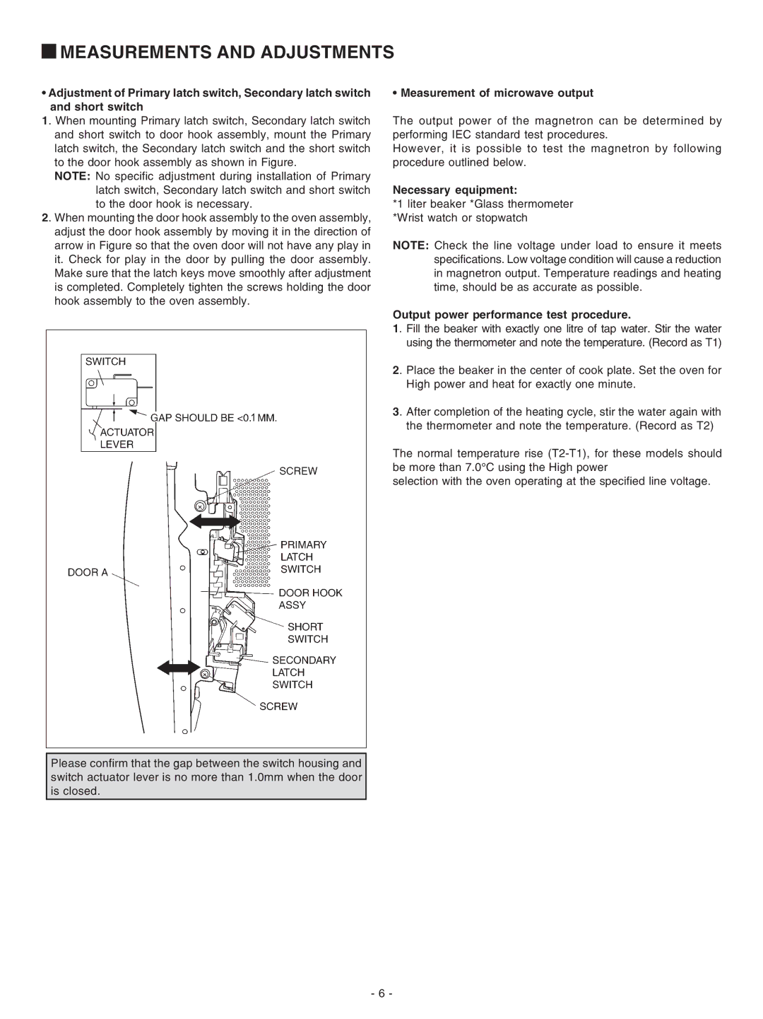 Panasonic NN-G61 AR service manual Measurements and Adjustments 