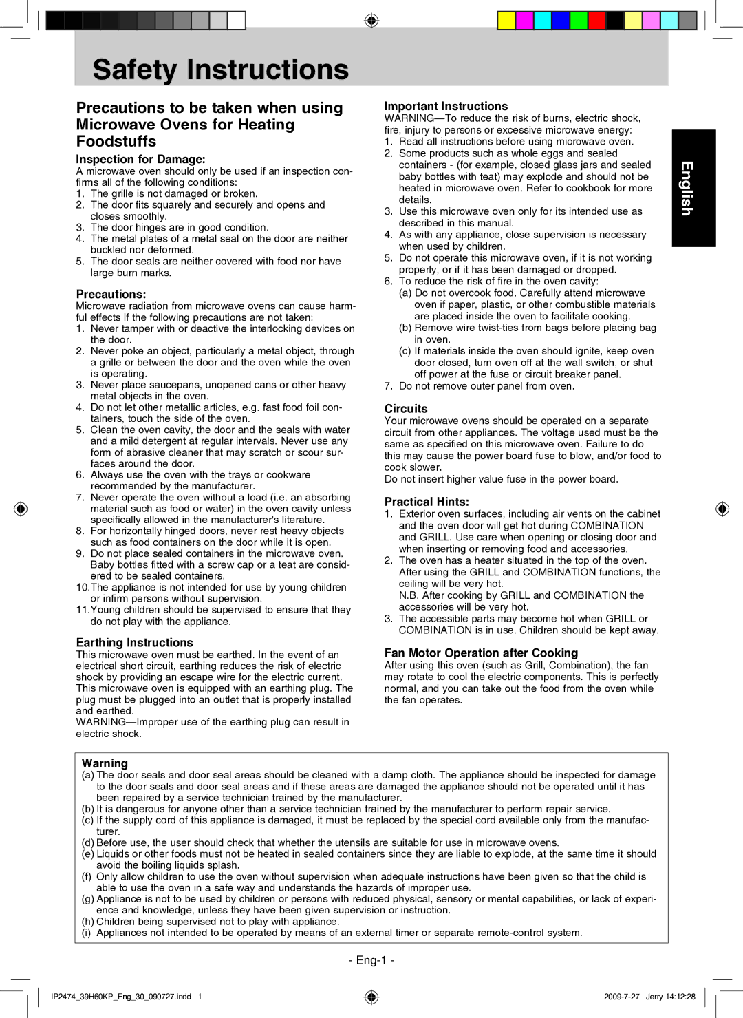 Panasonic NN-GD579S manual Safety Instructions 