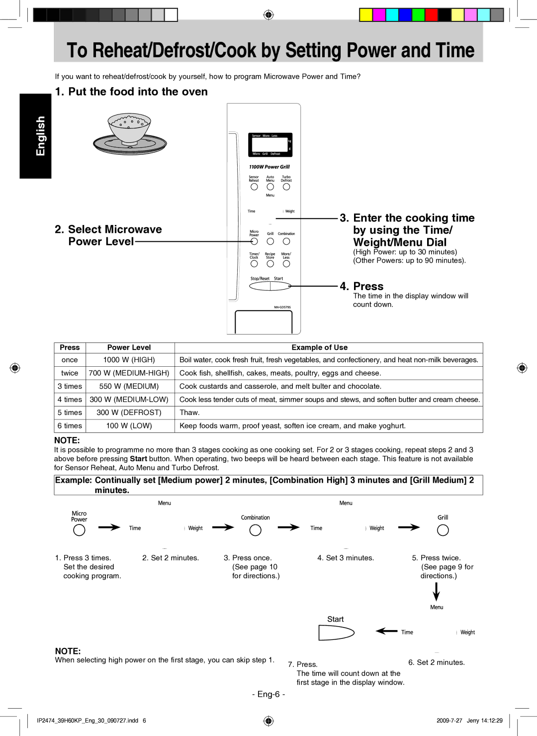 Panasonic NN-GD579S manual Put the food into the oven, Press 