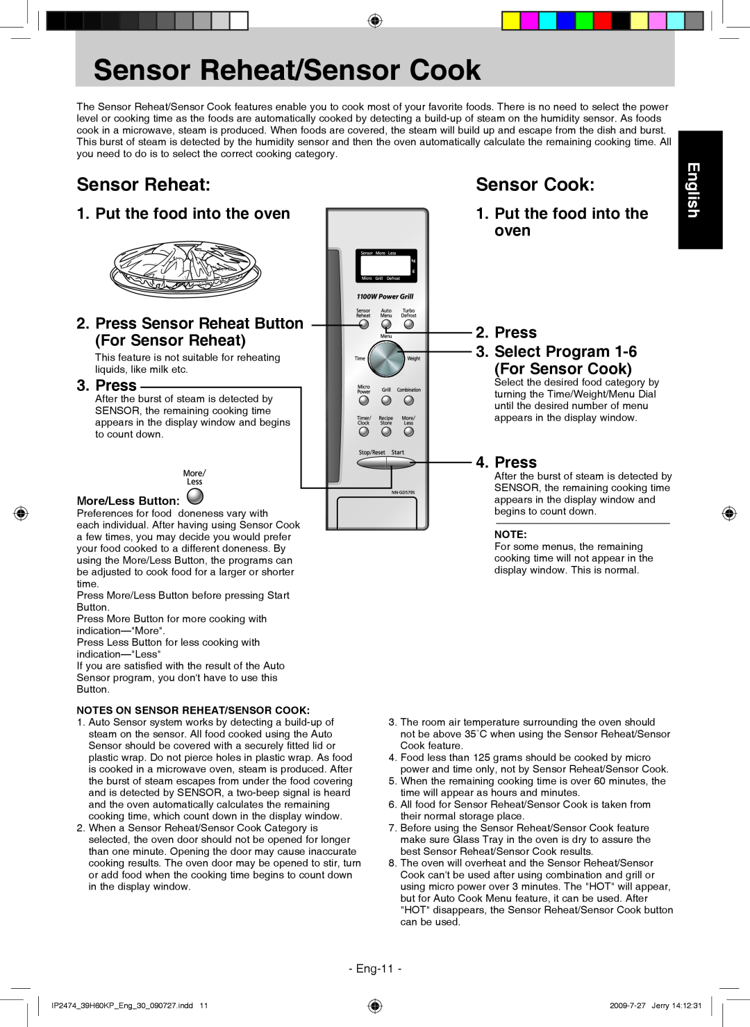 Panasonic NN-GD579S Sensor Reheat/Sensor Cook, Put the food into the oven 2. Press Sensor Reheat Button, For Sensor Reheat 