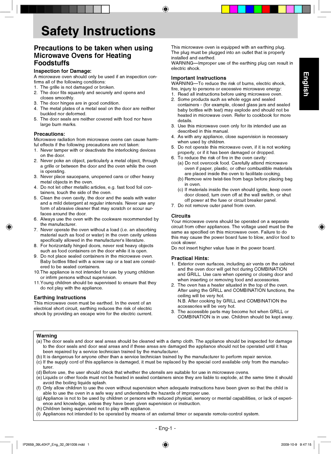 Panasonic NN-GF569M manual Safety Instructions 