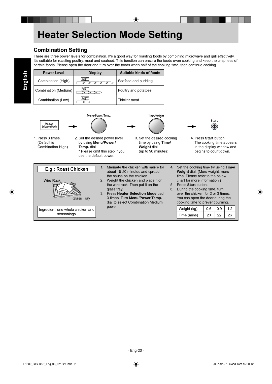 Panasonic NN-GS597M operating instructions Combination Setting, Roast Chicken 