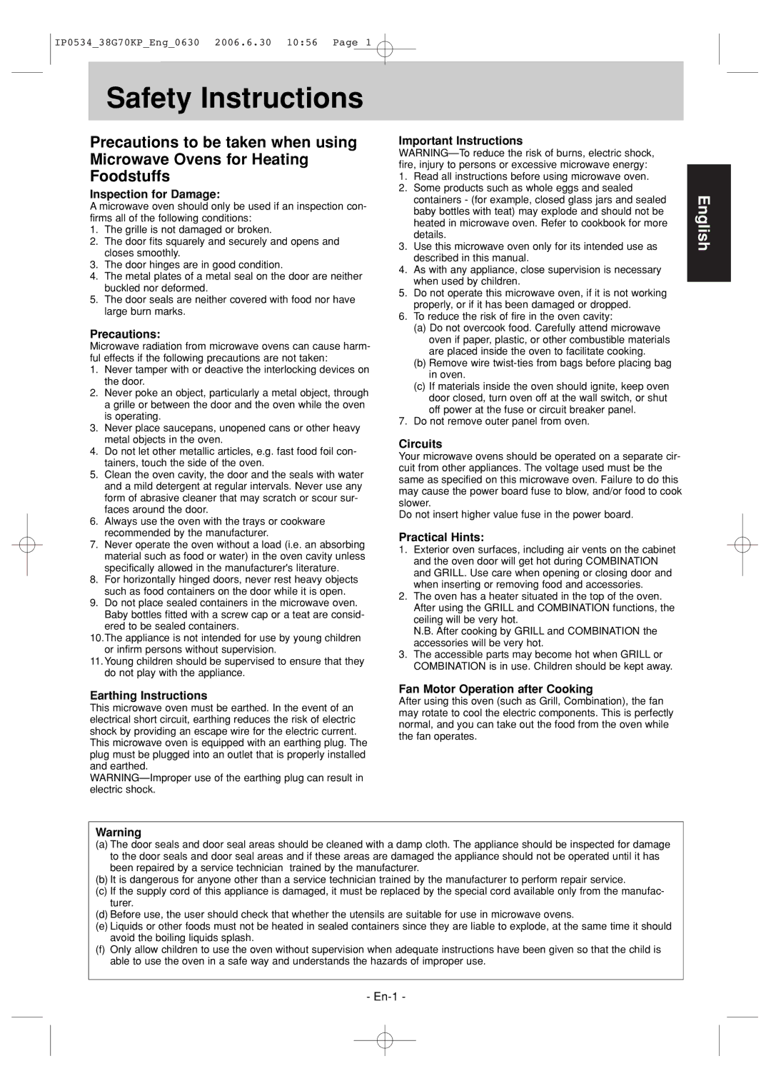 Panasonic NN-GT546W manual Safety Instructions 