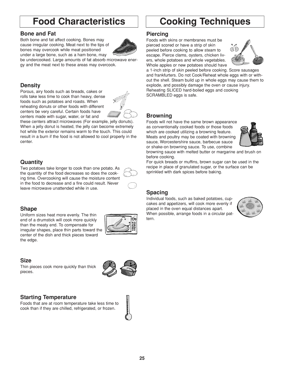 Panasonic NN-H264 important safety instructions Food Characteristics, Cooking Techniques 