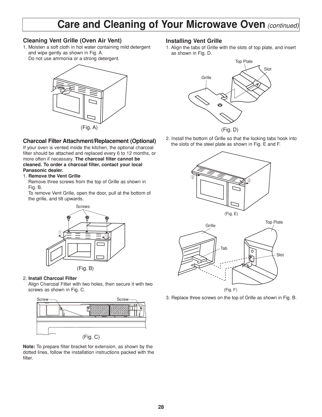 Panasonic NN-H264 Cleaning Vent Grille Oven Air Vent, Charcoal Filter Attachment/Replacement Optional 