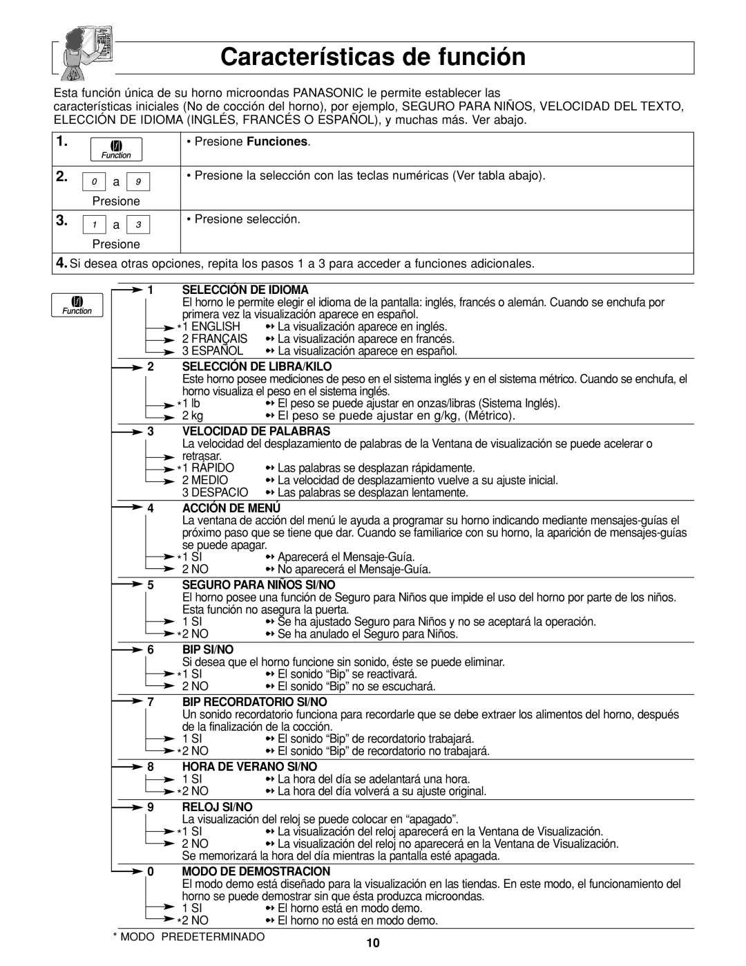 Panasonic NN-H264 important safety instructions Características de función 