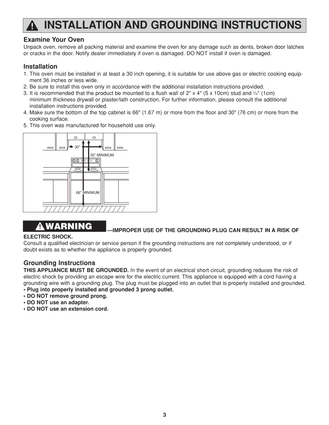 Panasonic NN-H264 important safety instructions Examine Your Oven, Installation, Grounding Instructions, Electric Shock 