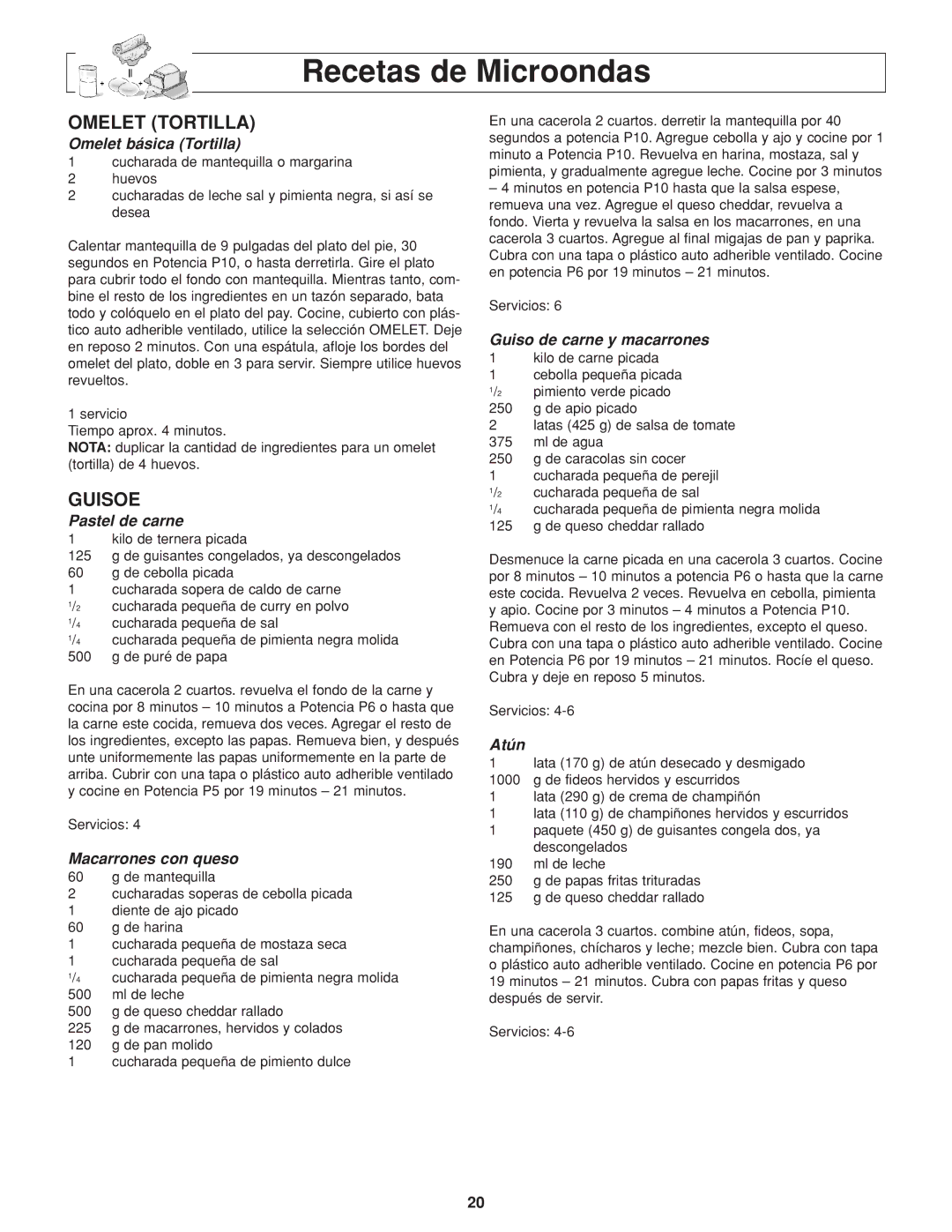 Panasonic NN-H264 important safety instructions Recetas de Microondas, Omelet Tortilla, Guisoe 