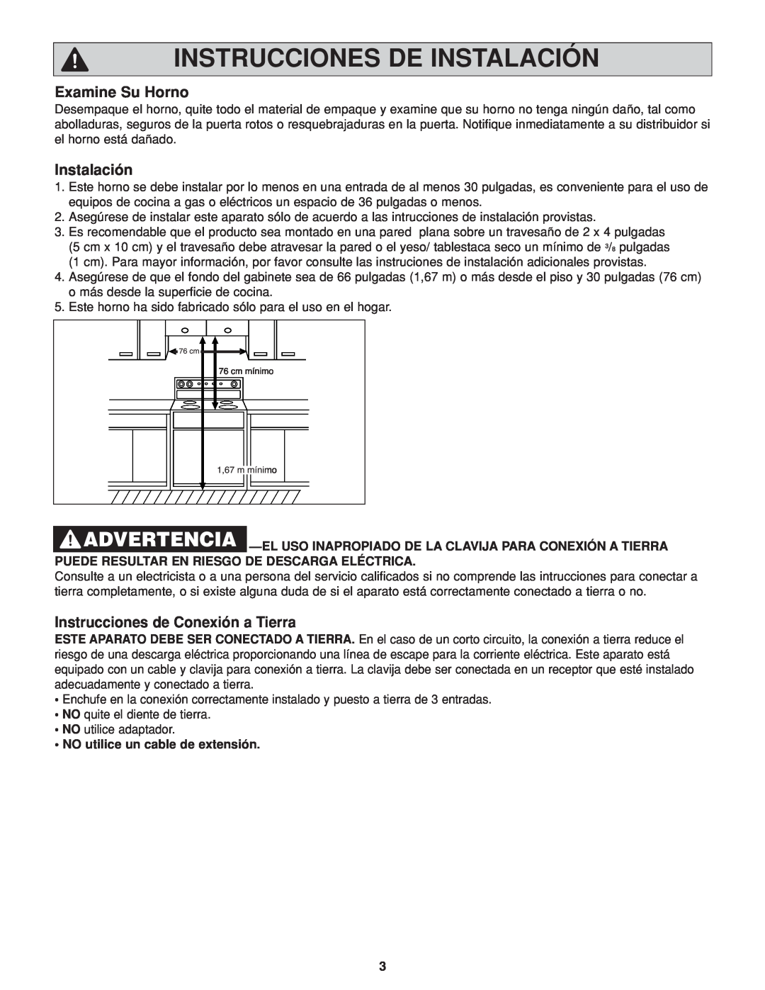 Panasonic NN-H264 Instrucciones De Instalación, Examine Su Horno, Instrucciones de Conexión a Tierra 