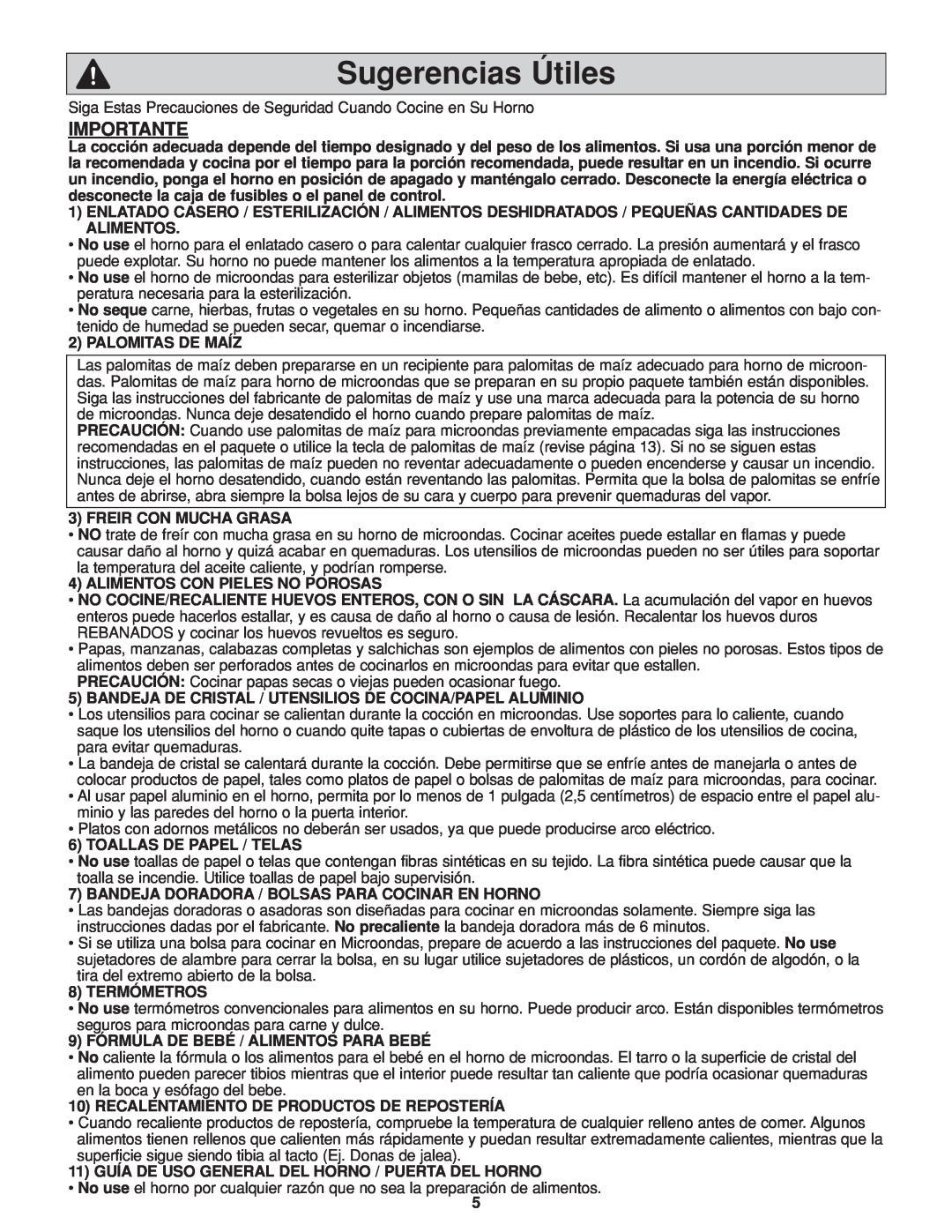 Panasonic NN-H264 important safety instructions Sugerencias Útiles, Importante 