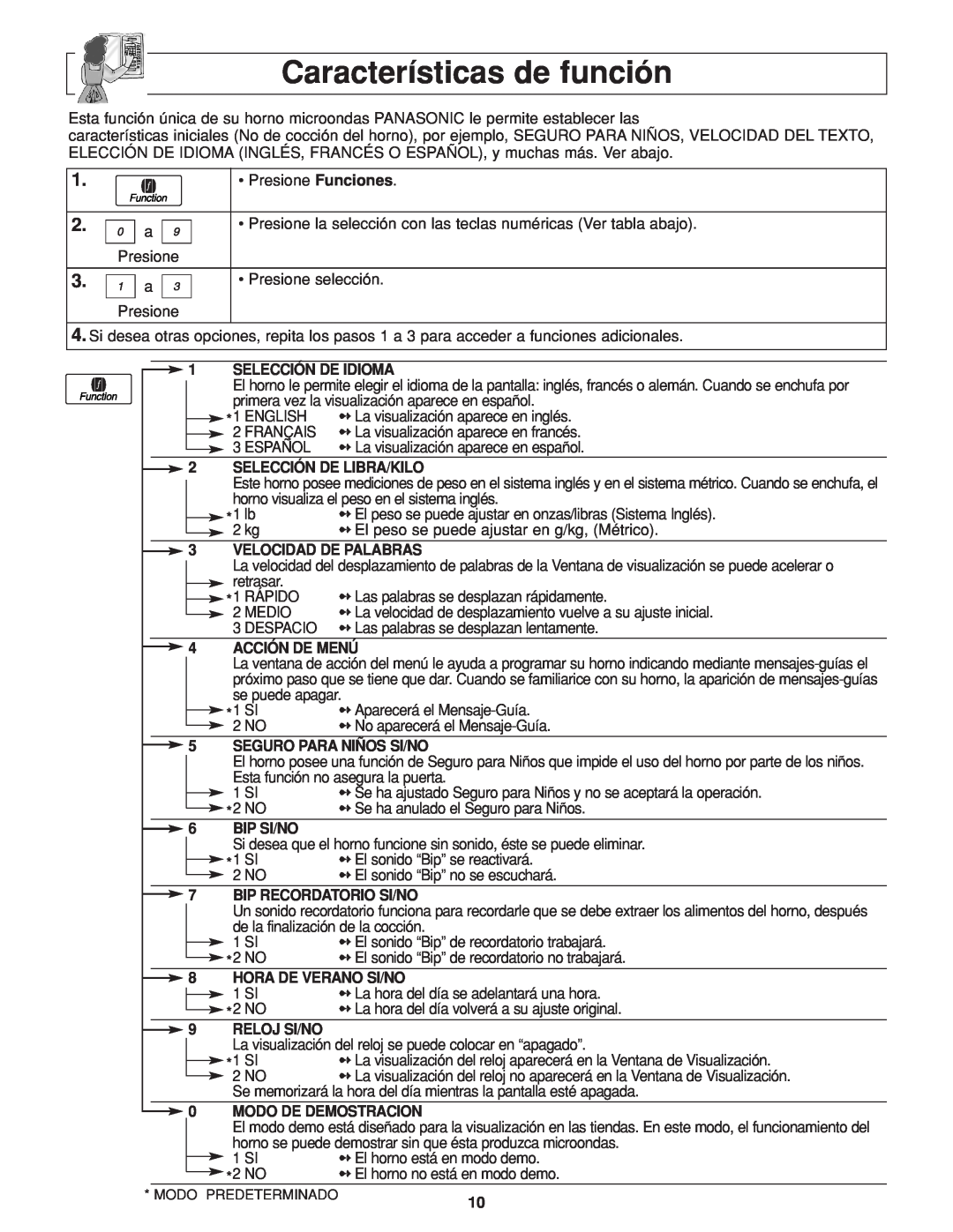 Panasonic NN-H264 important safety instructions Características de función 