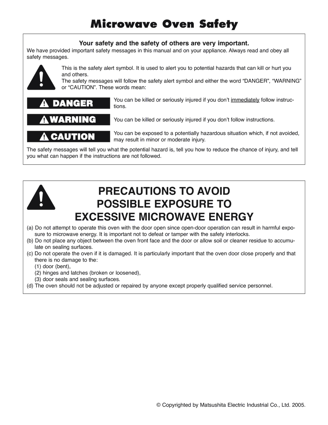 Panasonic NN-H275 operating instructions Microwave Oven Safety, Your safety and the safety of others are very important 