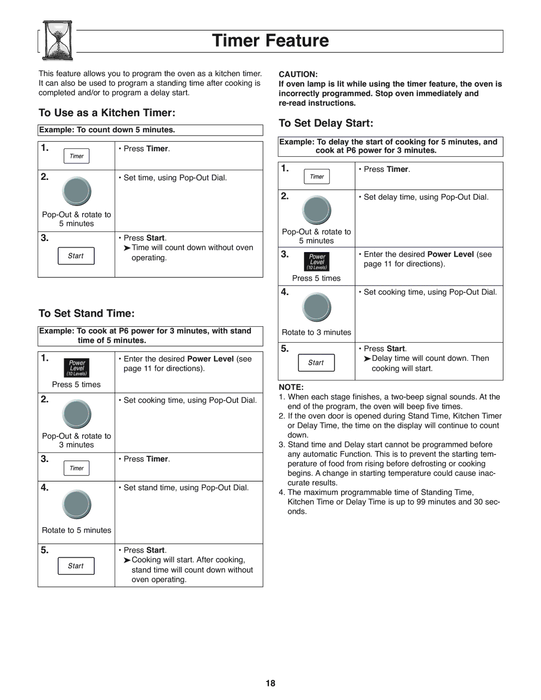 Panasonic NN-H275 operating instructions Timer Feature, To Use as a Kitchen Timer, To Set Stand Time, To Set Delay Start 