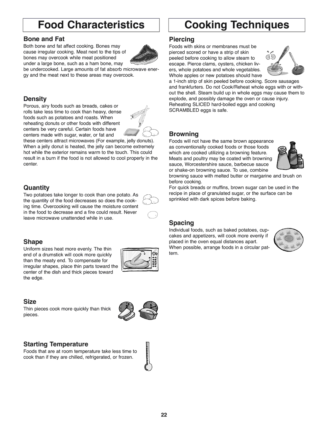 Panasonic NN-H275 operating instructions Food Characteristics, Cooking Techniques 