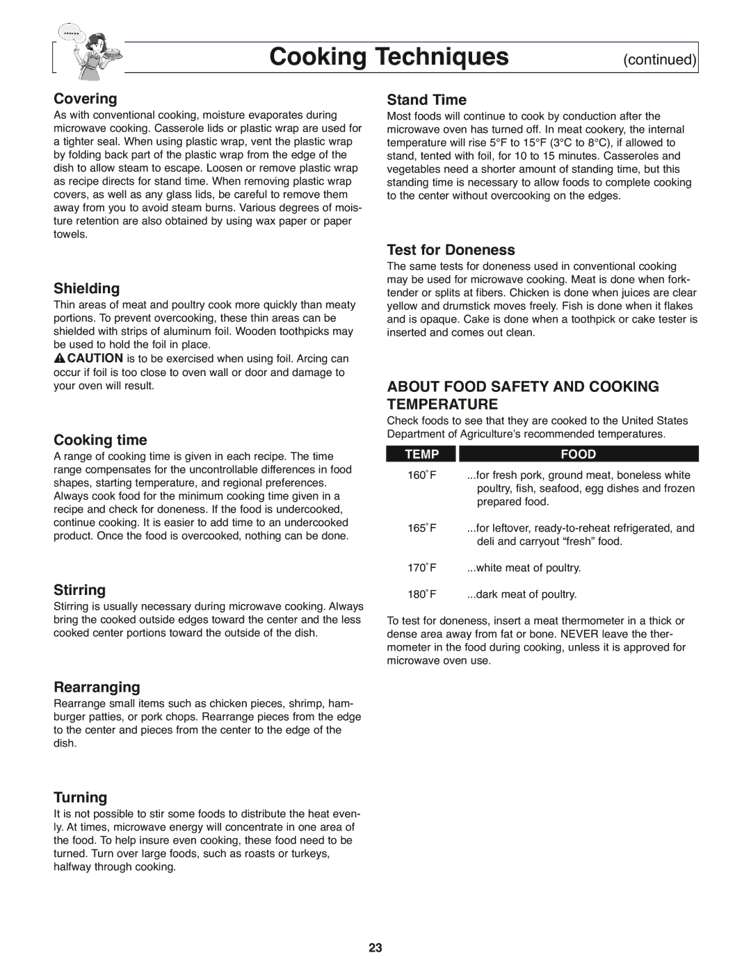 Panasonic NN-H275 operating instructions About Food Safety and Cooking Temperature 