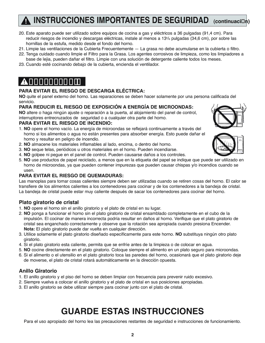 Panasonic NN-H275 operating instructions Plato giratorio de cristal, Anillo Giratorio 