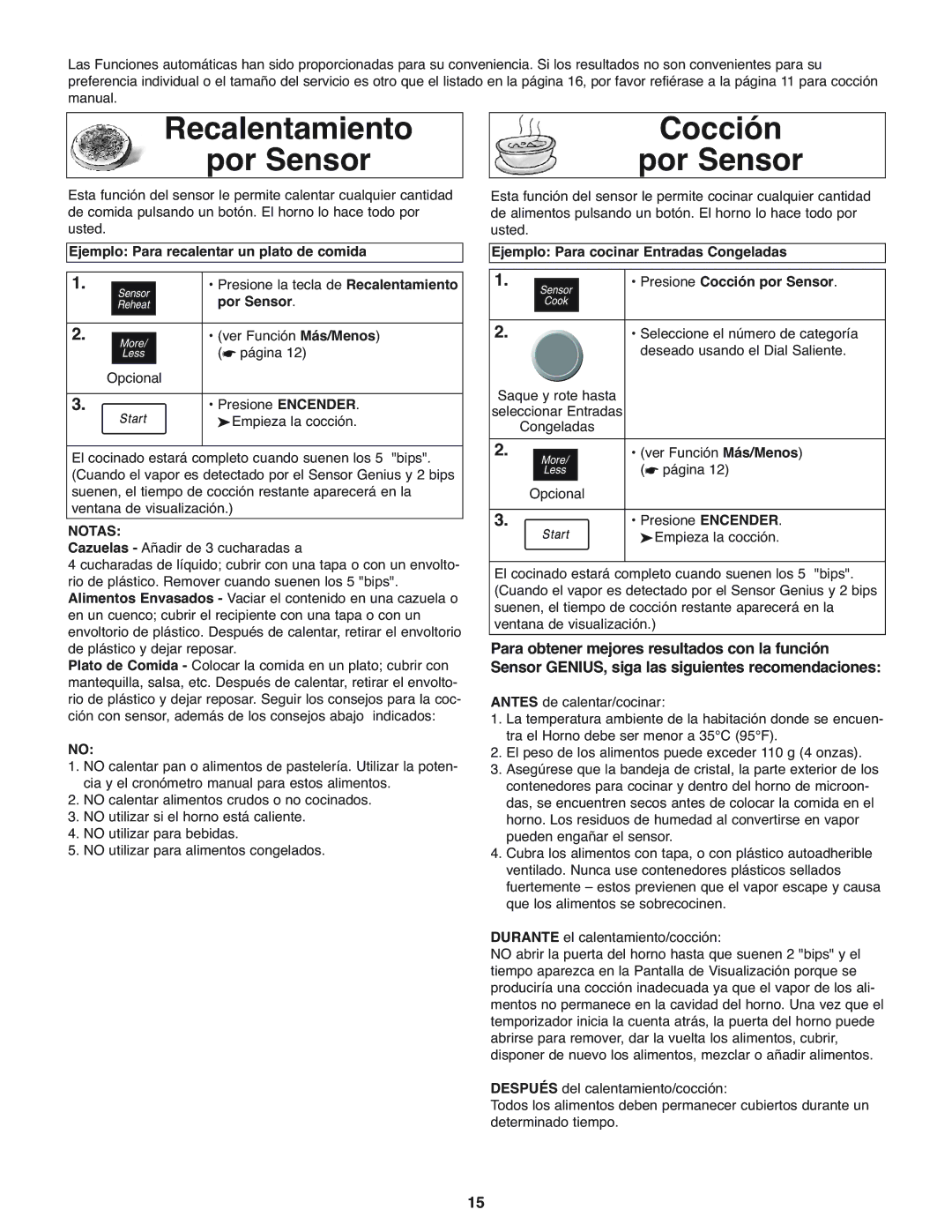 Panasonic NN-H275 Recalentamiento Por Sensor, Cocción Por Sensor, Ejemplo Para recalentar un plato de comida 