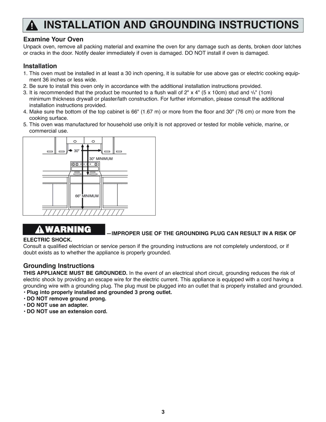 Panasonic NN-H275 operating instructions Examine Your Oven, Installation, Grounding Instructions, Electric Shock 