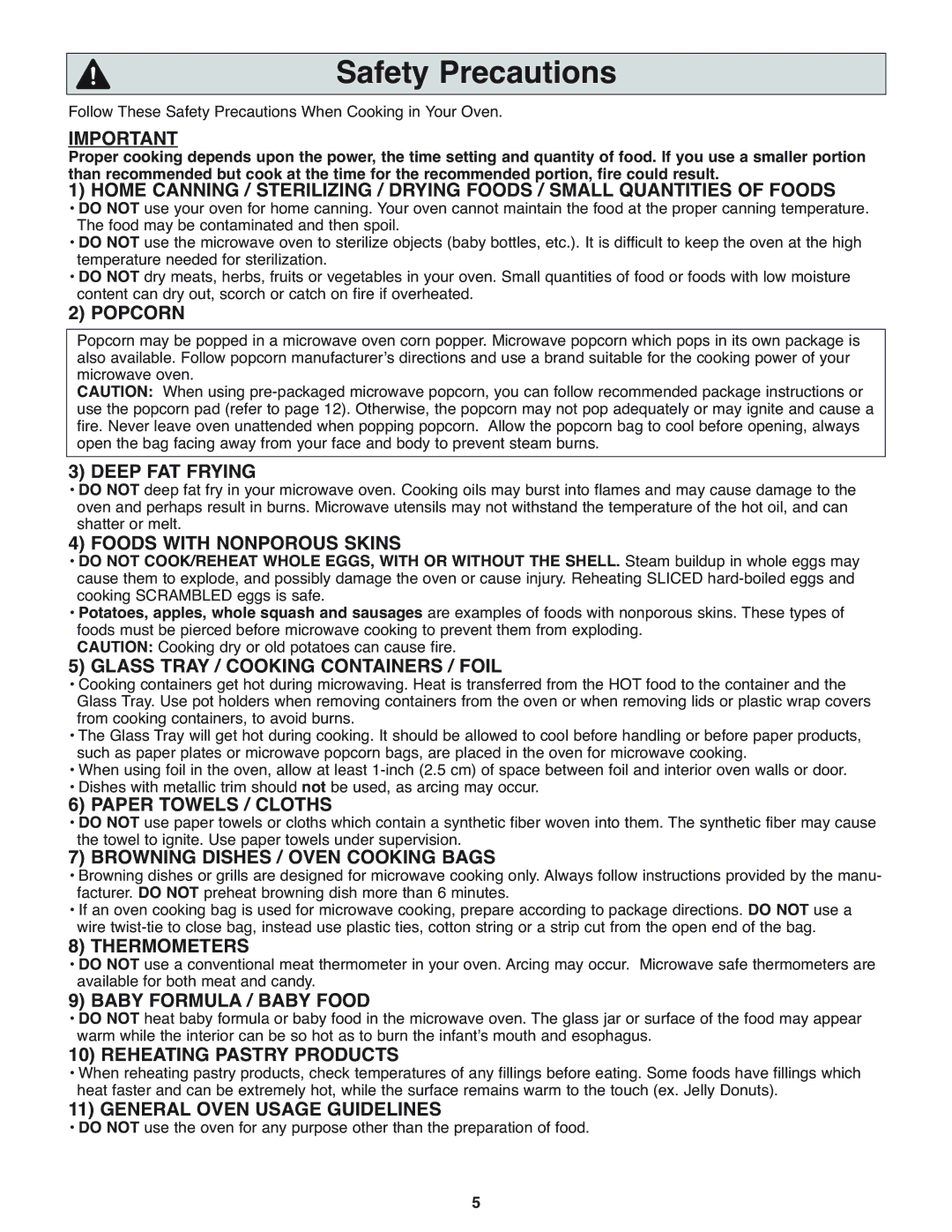 Panasonic NN-H275 operating instructions Safety Precautions 