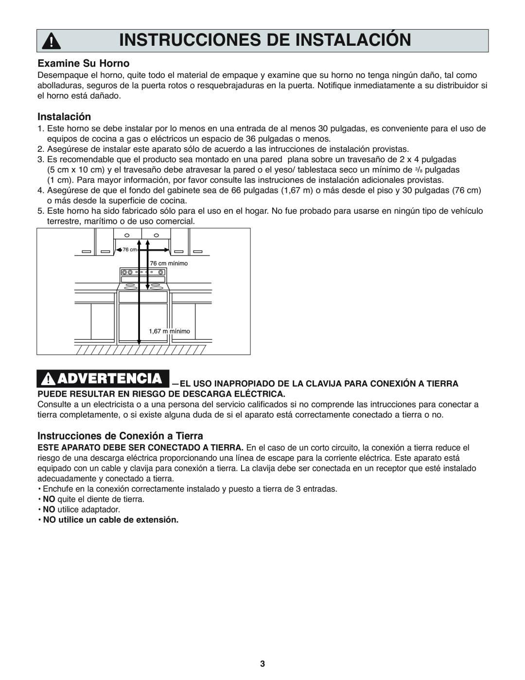 Panasonic NN-H275 operating instructions Instrucciones De Instalación, Examine Su Horno, Instrucciones de Conexión a Tierra 