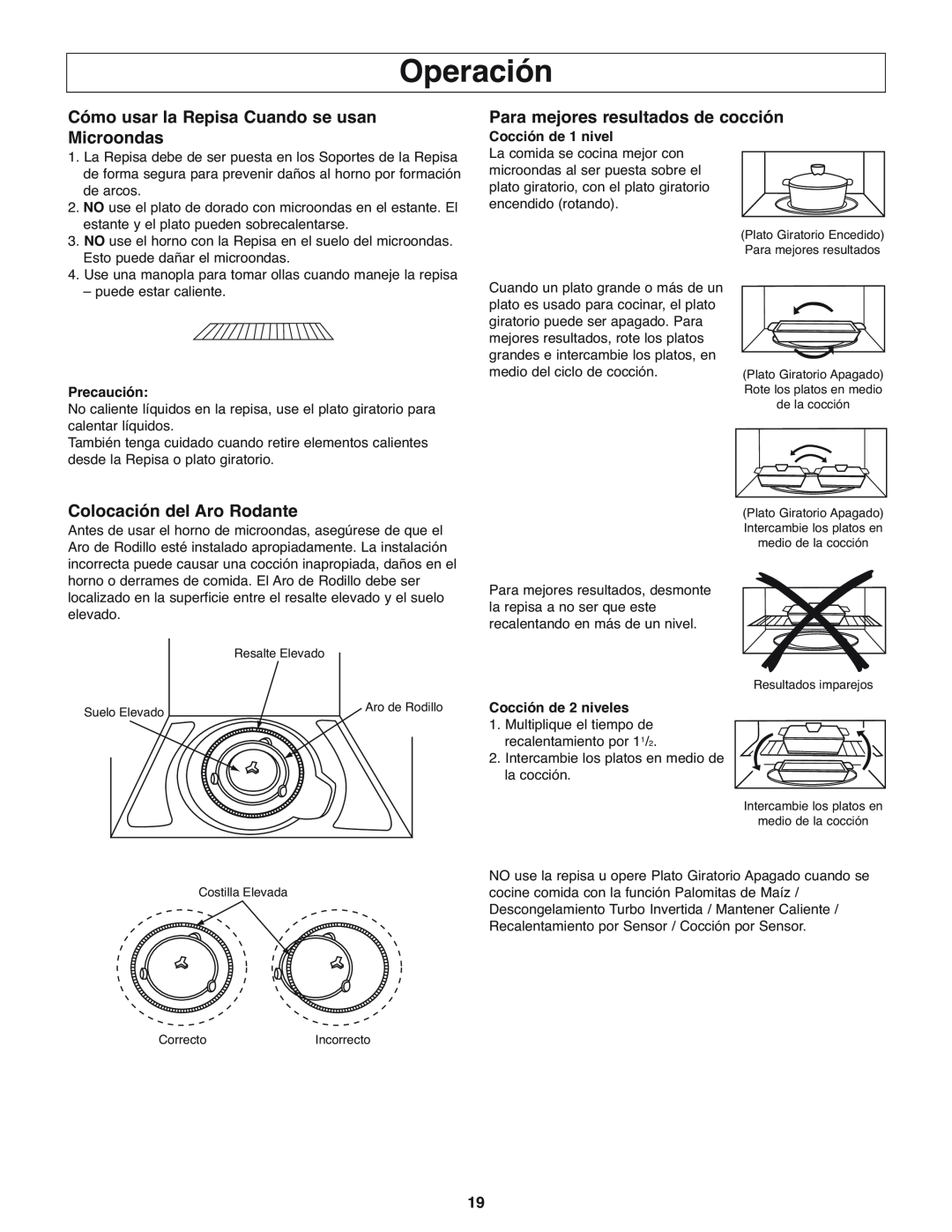 Panasonic NN-H275 Operación, Cómo usar la Repisa Cuando se usan Microondas, Para mejores resultados de cocción 