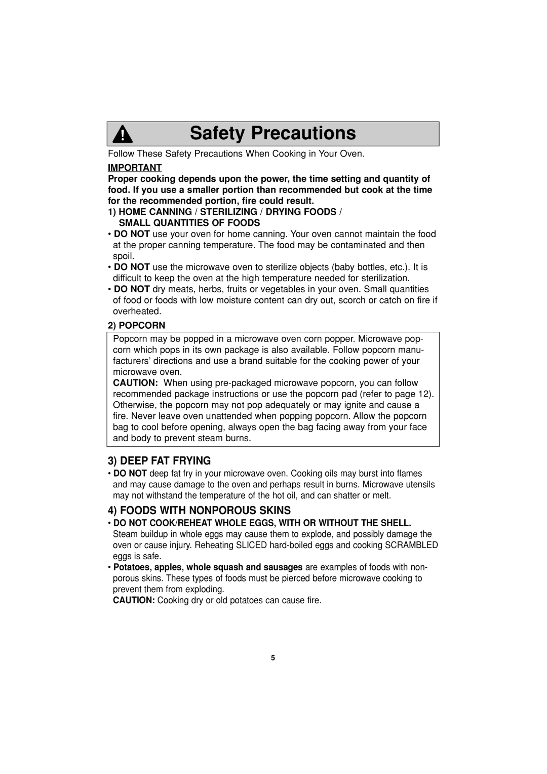 Panasonic NN-H604, NN-H614, NN-H504 Safety Precautions, Deep FAT Frying, Foods with Nonporous Skins 