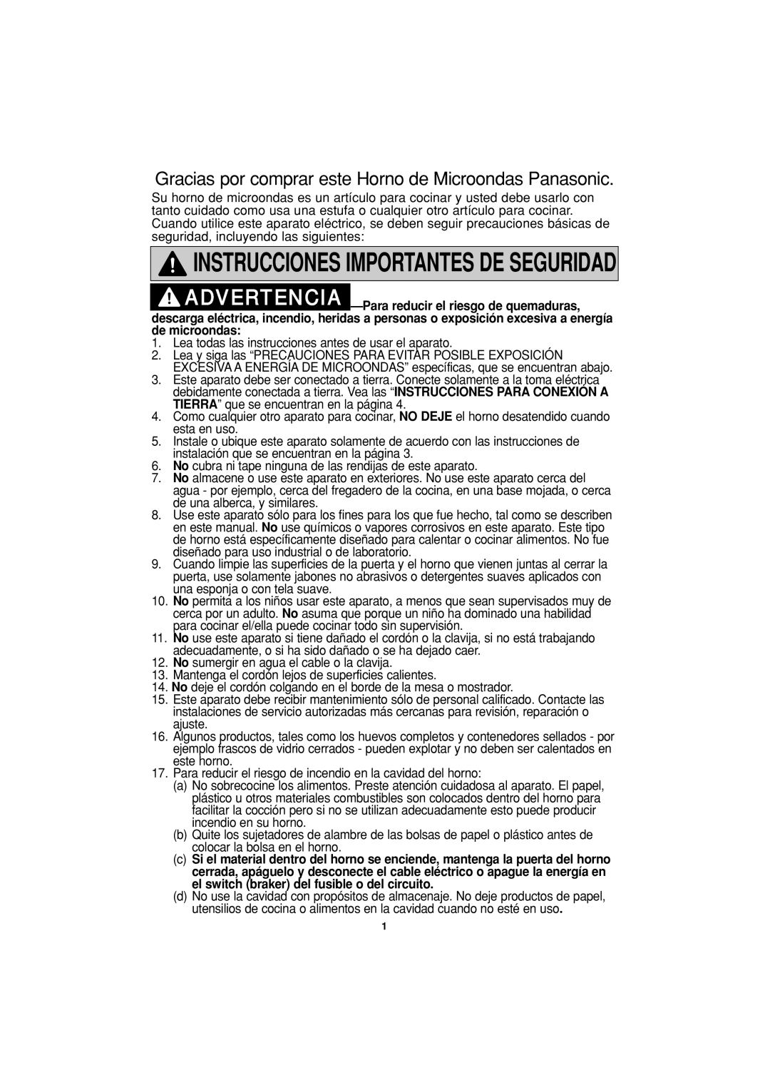 Panasonic NN-H634, NN-H644 important safety instructions Instrucciones Importantes DE Seguridad 