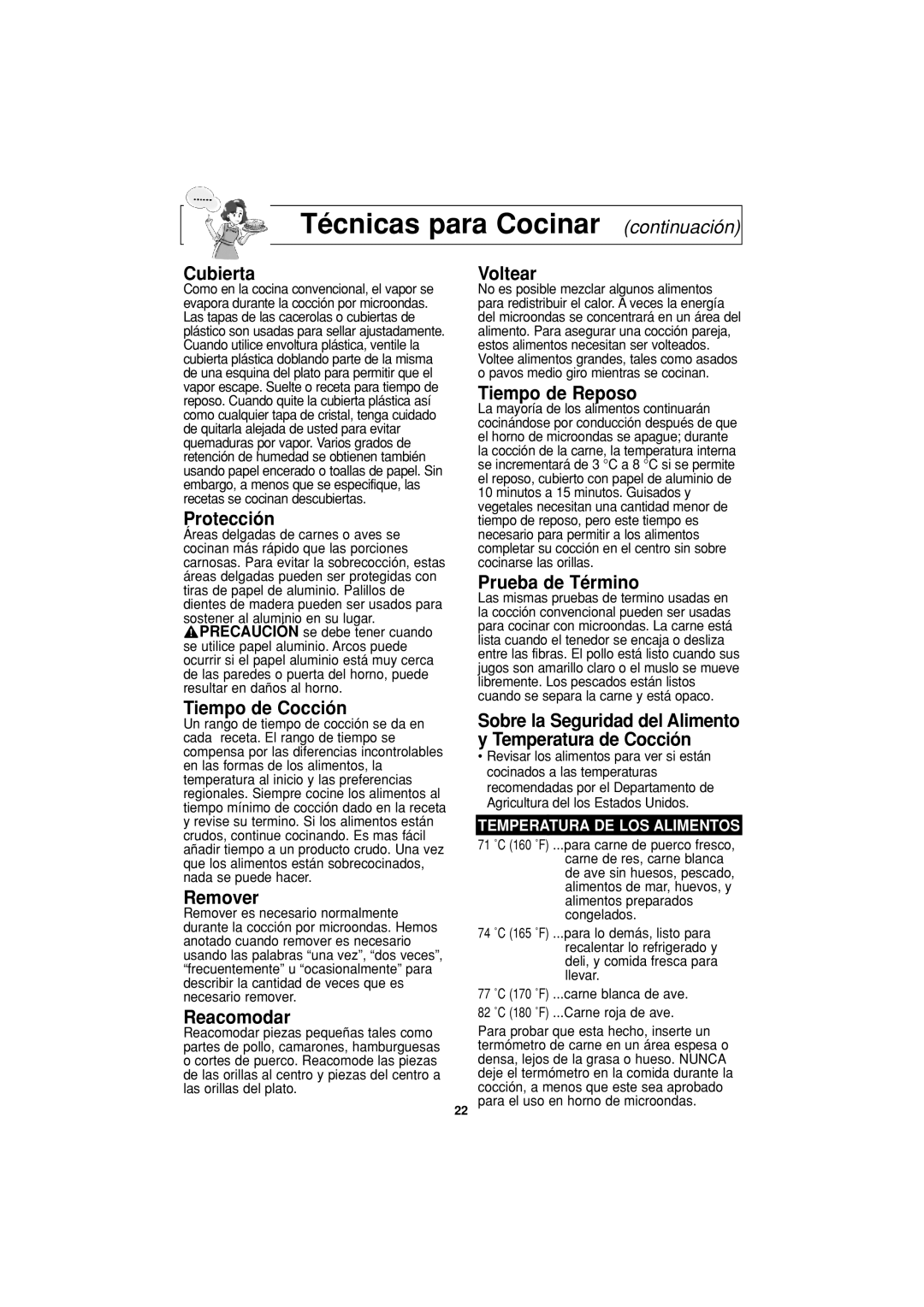 Panasonic NN-H644, NN-H634 important safety instructions Técnicas para Cocinar continuación 