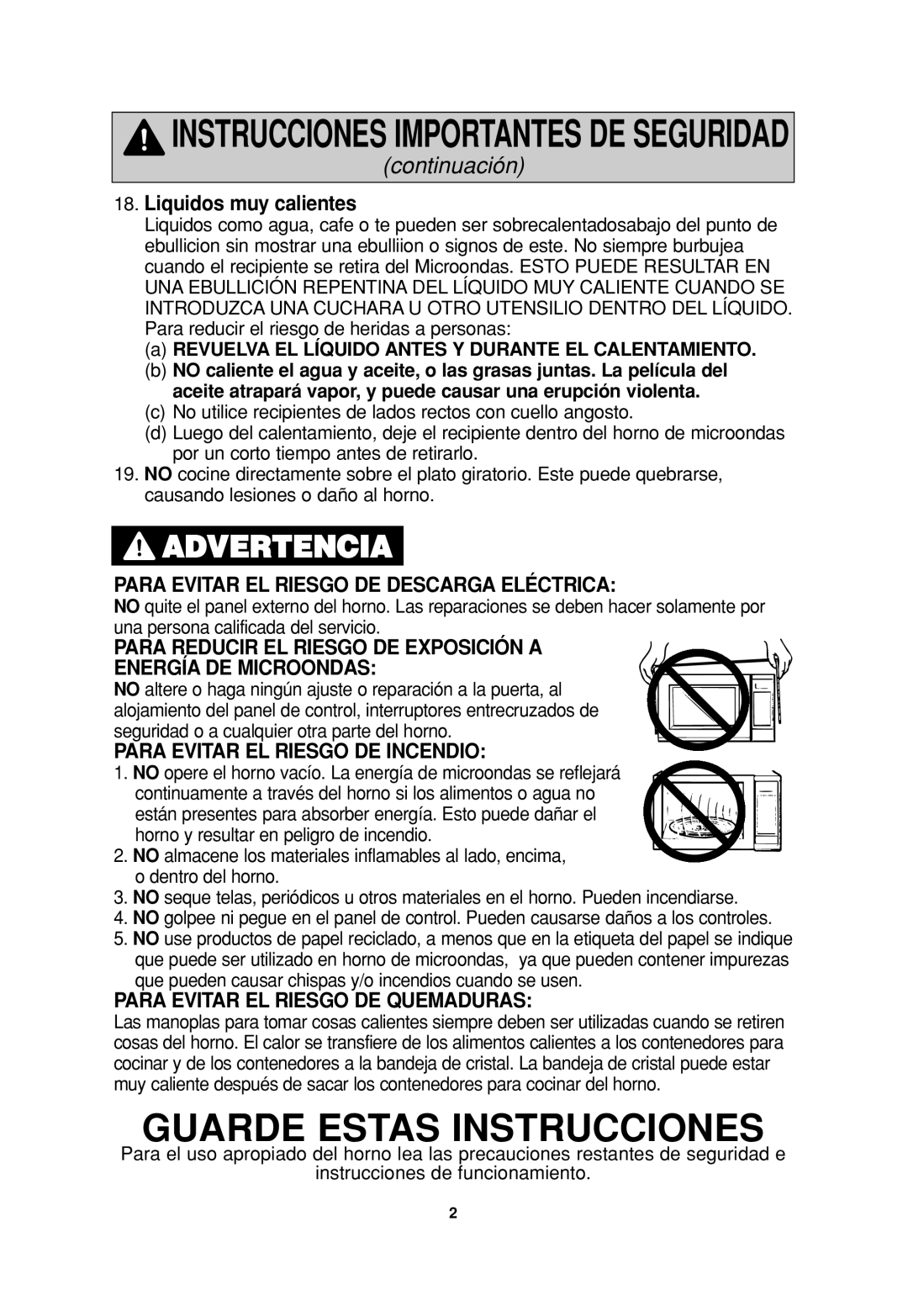 Panasonic NN-H965, NN H735 Instrucciones Importantes DE Seguridad, Revuelva EL Líquido Antes Y Durante EL Calentamiento 